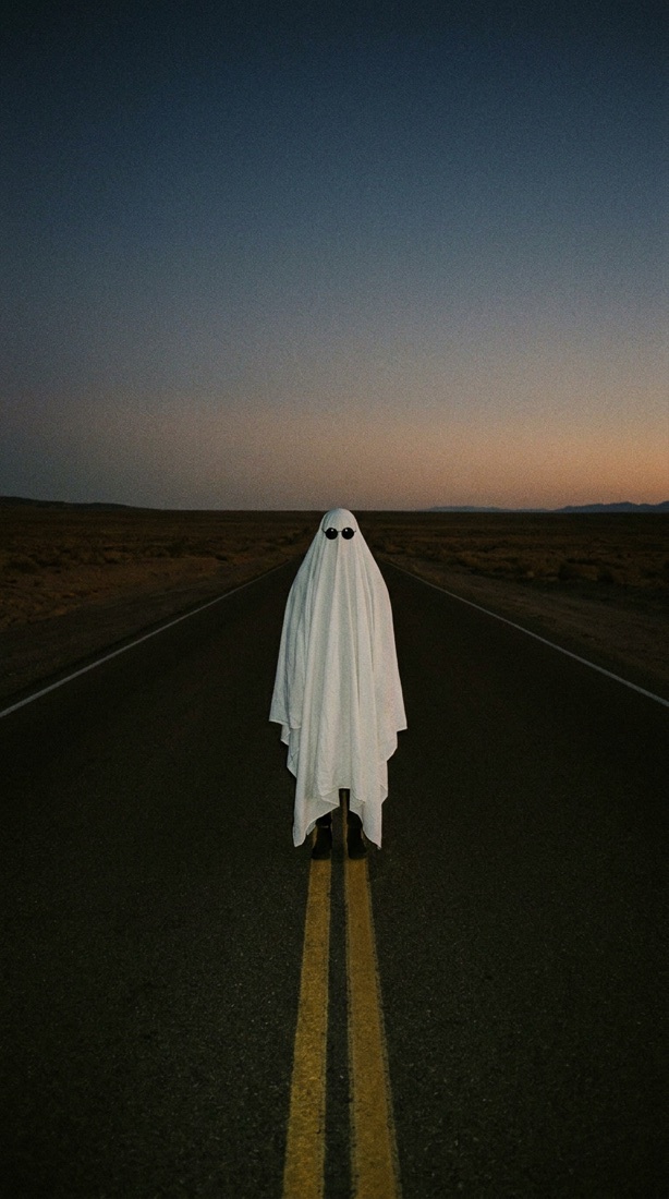 AI-generated ghost photoshoot example: the empty-road ghost